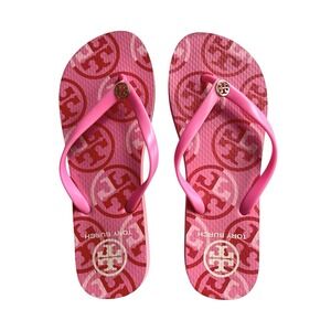 Tory Burch Pink Logo Print Pool Flip Flop Sandals Sz 7 Y2K Barbiecore Vacation